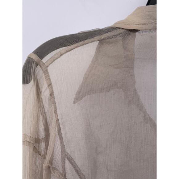NIGEL PRESTON & KNIGHT Women’s Tan-Black Button-Up Long Sleeve Sheer Top SZ L - Picture 4 of 10